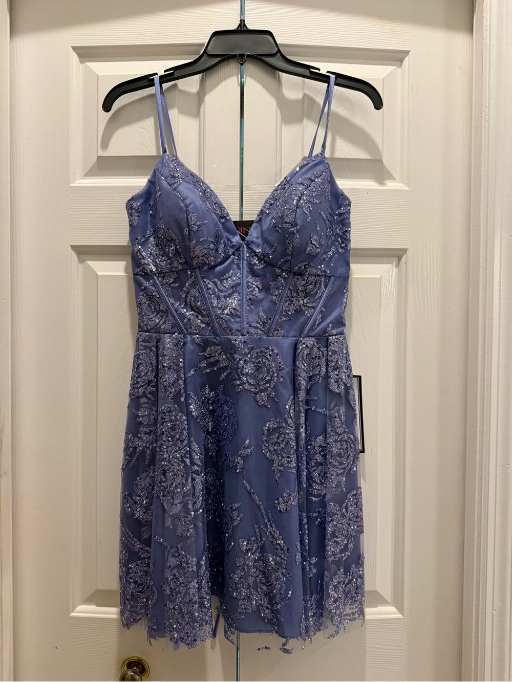 Blondie Nites Lavender Floral Lace Mini Dress